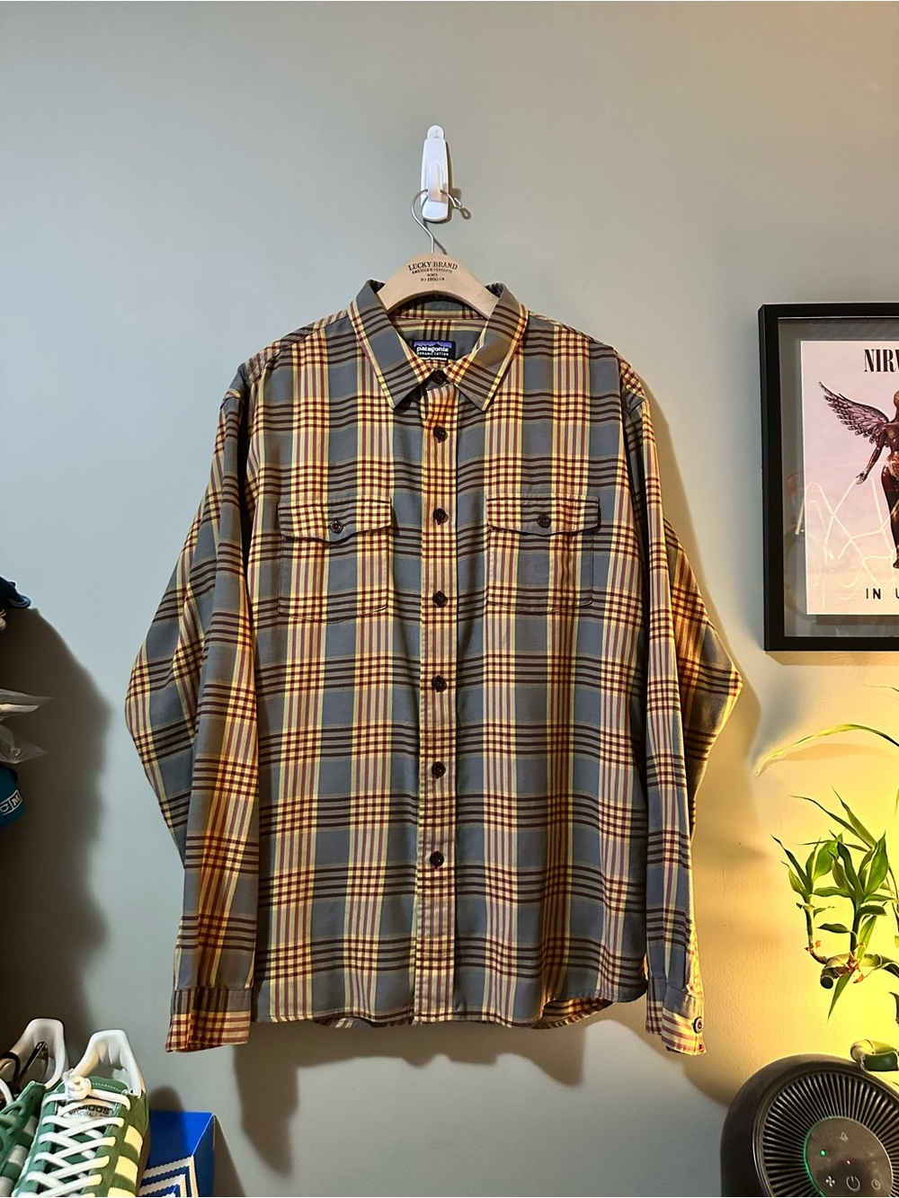 Patagonia Plaid Button-Down Shirt in Tan and Brown